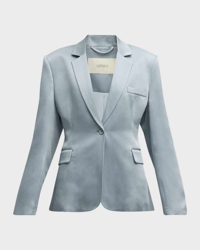 Doubleface Satin Strong-Shoulder Single-Breasted Blazer Jacket